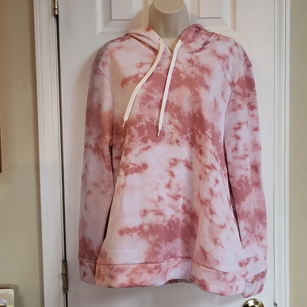 Bobbie Brooks XL Ladies Tie Dye Pink/white Sweatshirt with Hoodie Lounge - Picture 1 of 7